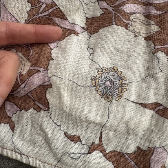 Abercrombie & Fitch Floral Tiered Dress S Brown White Linen Blend Y2k Sundress - Picture 8 of 11